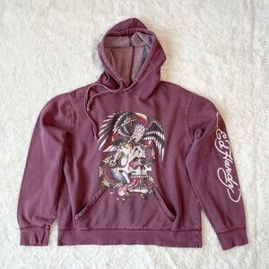 VTG Y2K Ed Hardy Men Skull Snake Eagle Tattoo Hoodie Sweater MEDIUM 90s Grunge